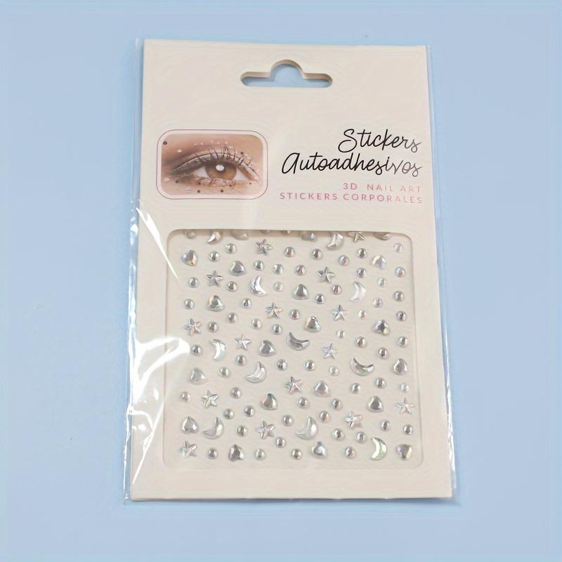 Akrylowe naklejki z cyrkoniami na twarz Błyszczące na twarz - Wzory serca, gwiazdy i księżyca na imprezy, scenę i festiwale