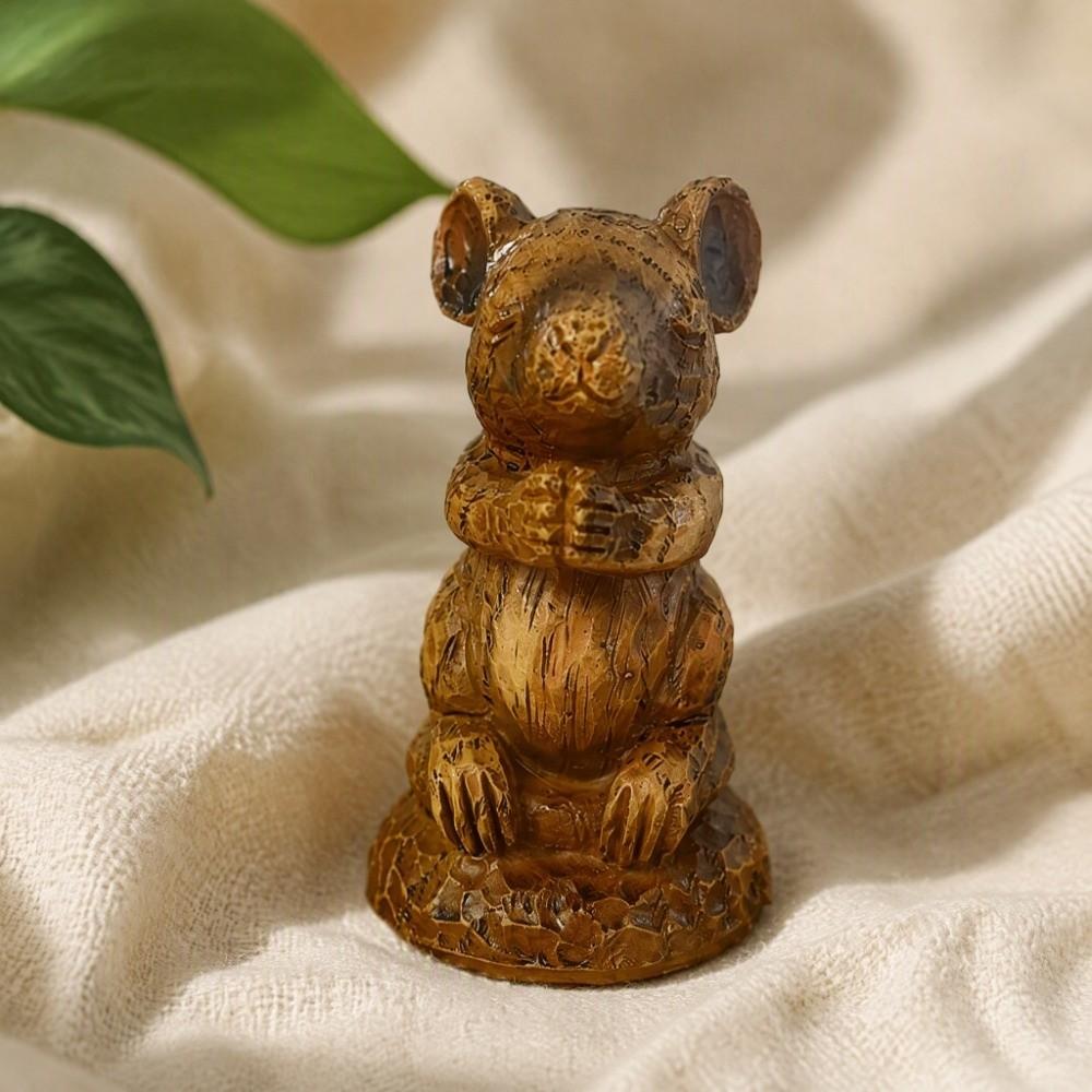 Resin Pray Mouse Statue 5.12x3.94x3.54in Priest Craft Ornament Office Desktop Decor