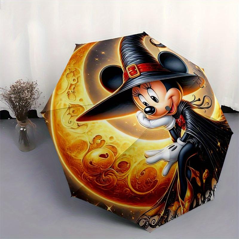 Witch Minnie Mouse Automatic Opening and Closing Umbrella - 8-rib Reinforced Folding Design, Lightweight and Portable, Suitable for Daily Bu