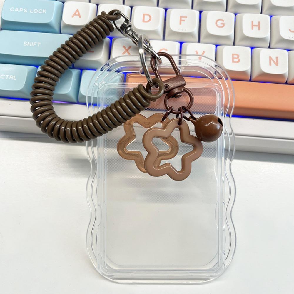 Soft Silicone Kpop Photocard Holder With Star Keychain Spring Rope ID Cards Protective Case Sliding Cover