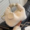 Women Faux Fur Handbag Solid Color Plush Top-Handle Bag Adjustable Shoulder Strap Comfortable Ladies Girls Trendy Bag