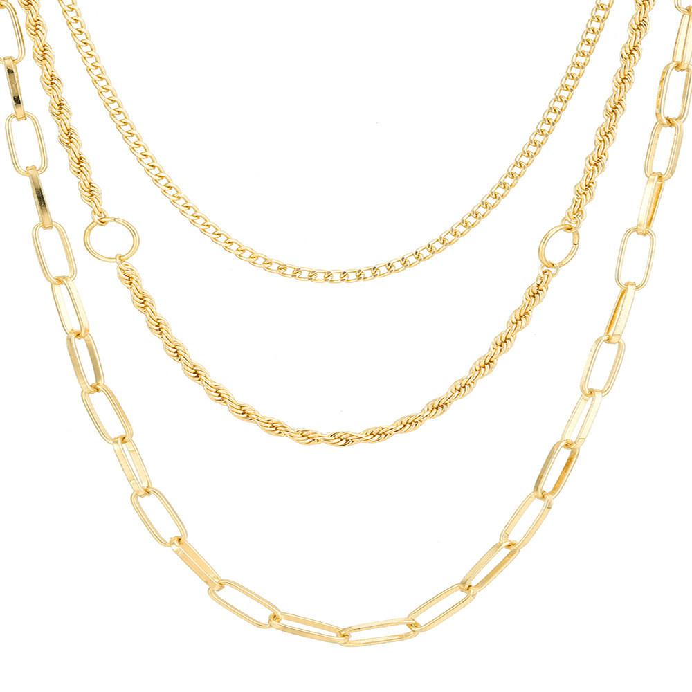 Stylish Layered Gold Chain Necklace With Unique Geometric Design For Women