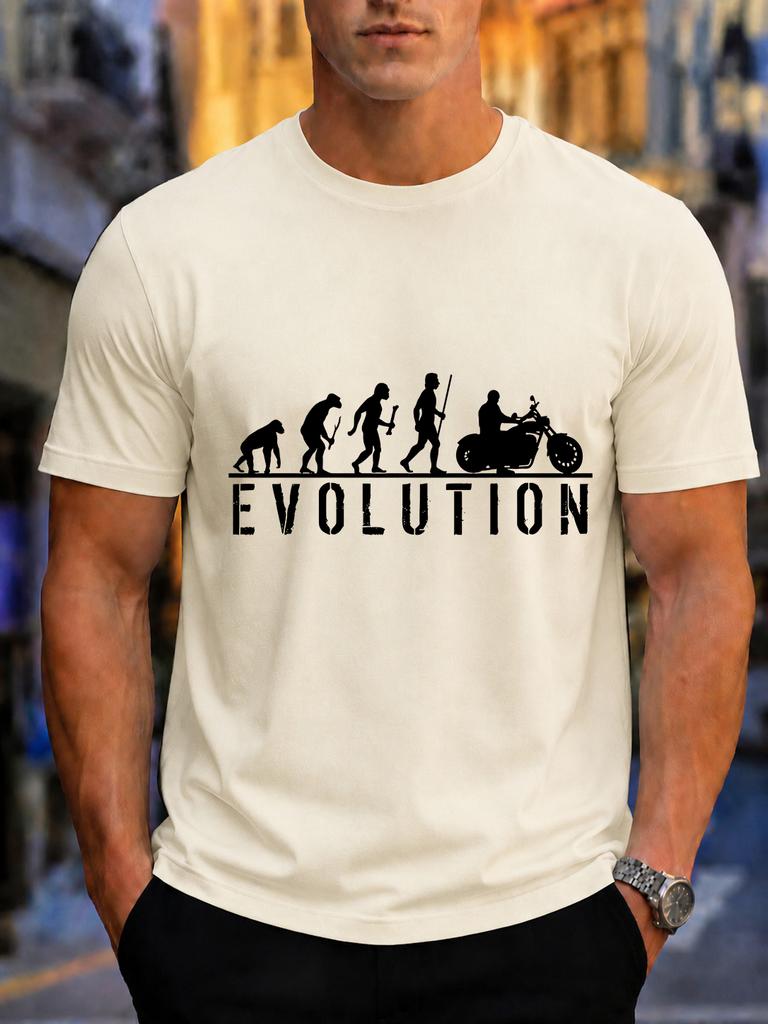 2026 New Pure Cotton Tshirt Huunisex Evolution Turns Into Motorcycle Rider Vintage Distressed Letter Print For Motorcycle Enthusia