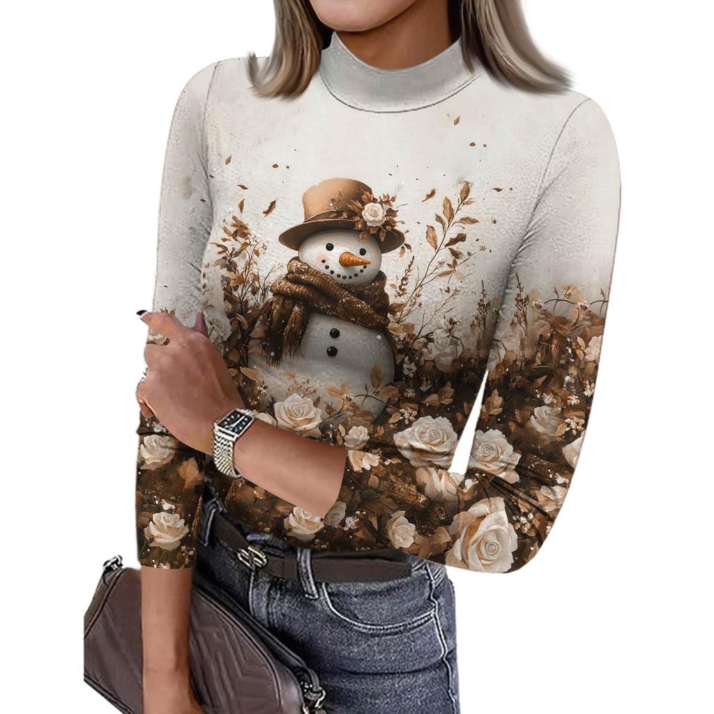 Damen Slim Bottom T-Shirt Mode Lässig Farbverlauf Druck Rundhals Pullover 3/4 Ärmel Top