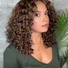 Women Short Afro Curly Wig Natural Looking High Temperature Fiber Fluffy Middle Part Shoulder Length Kinky Wavy Synthetic Wig