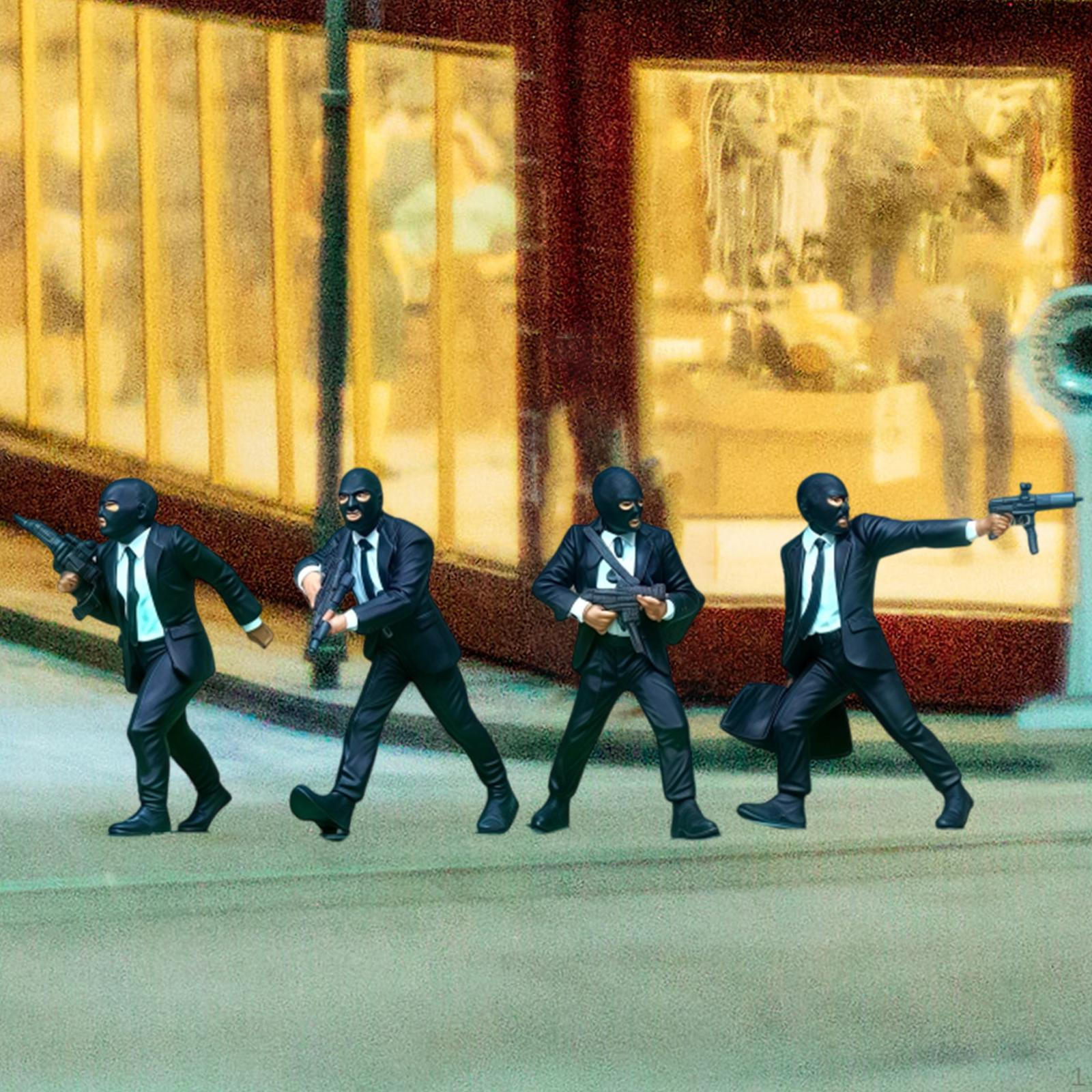 4Pcs 1:64 Scale Suit Robber Miniature Figures Scene Models Tiny Collectibles Diorama for