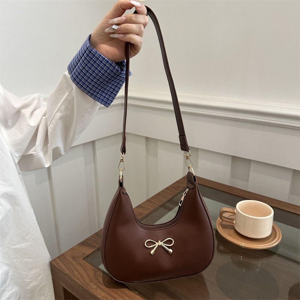 Handbag Bow Shoulder Bag PU Leather Crossbody Bag Casual Crescent Bag  Travel