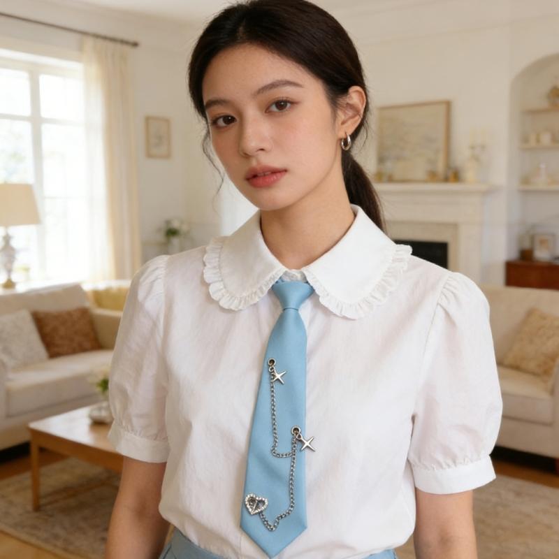 Ready Tied Metal Chain Necktie Academic Style Polyester Cloth For Students Professionals