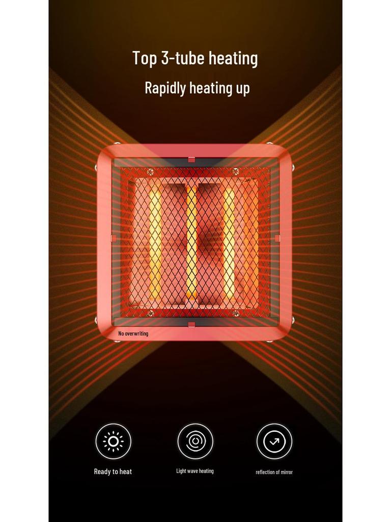 Silent Movable Five-Sided Quartz Tube Electric Fireplace Heater