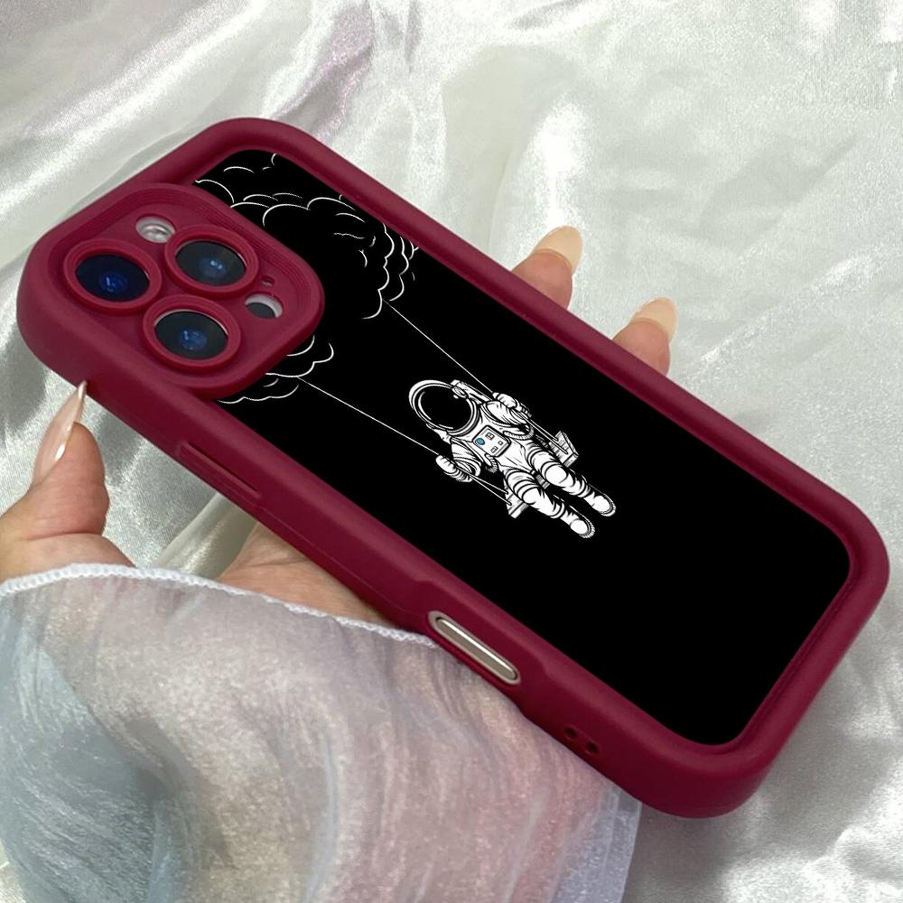 JT72 Black astronaut swings Phone for iPhone 17 16 Pro Max Samsung S26 S25 Ultra A17 A16 A07 A56 Xiaomi 15T Redmi Note 14 Pro Plus Soft TPU Case Cover