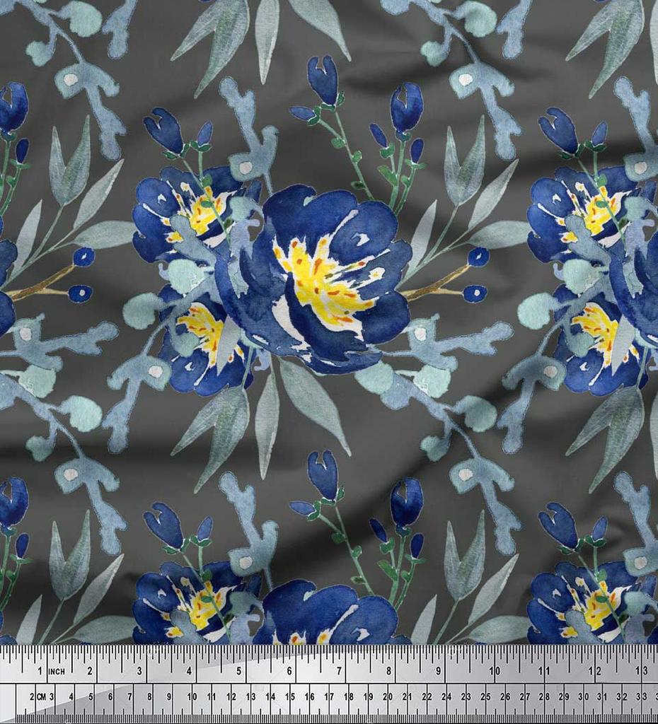 Soimoi Béžová polykrepová tkanina s listy a květinovým potiskem Pivoňka od Meter 42 Inch