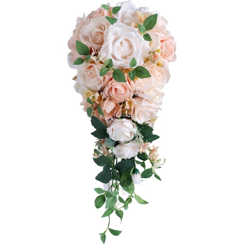 Handmade Silk Flower for Wedding Bridal Wedding Bouquet in Champagne Elegant Silk Teardrop Shape Bouquets 1