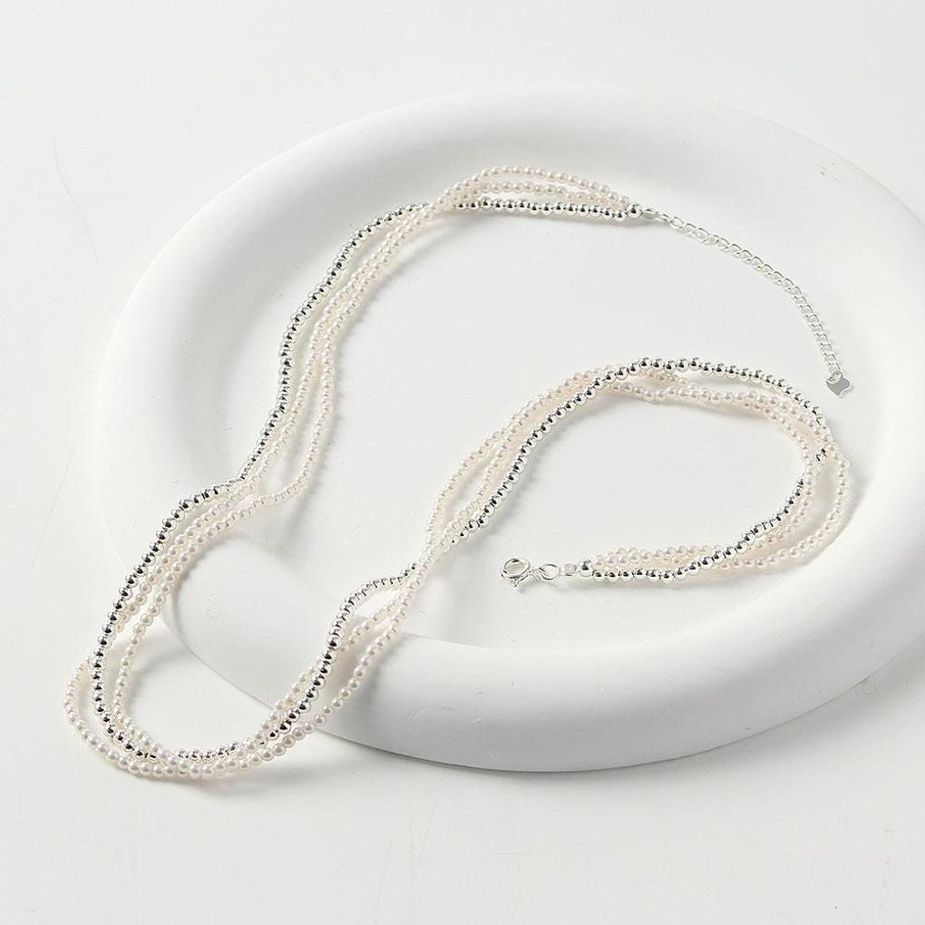 925 Silver Platinum-plated Layered Pearl Necklace