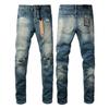 VibeStreet New Jeans Men Paint Hole Trendy American High Street  Trend Low Rise Stretch Skinny Pleated Ripped Jeans
