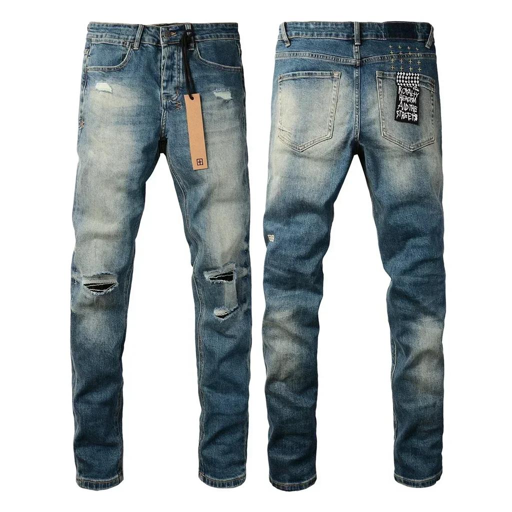 VibeStreet New Jeans Men Paint Hole Trendy American High Street Trend Low Rise Stretch Skinny Pleated Ripped Jeans