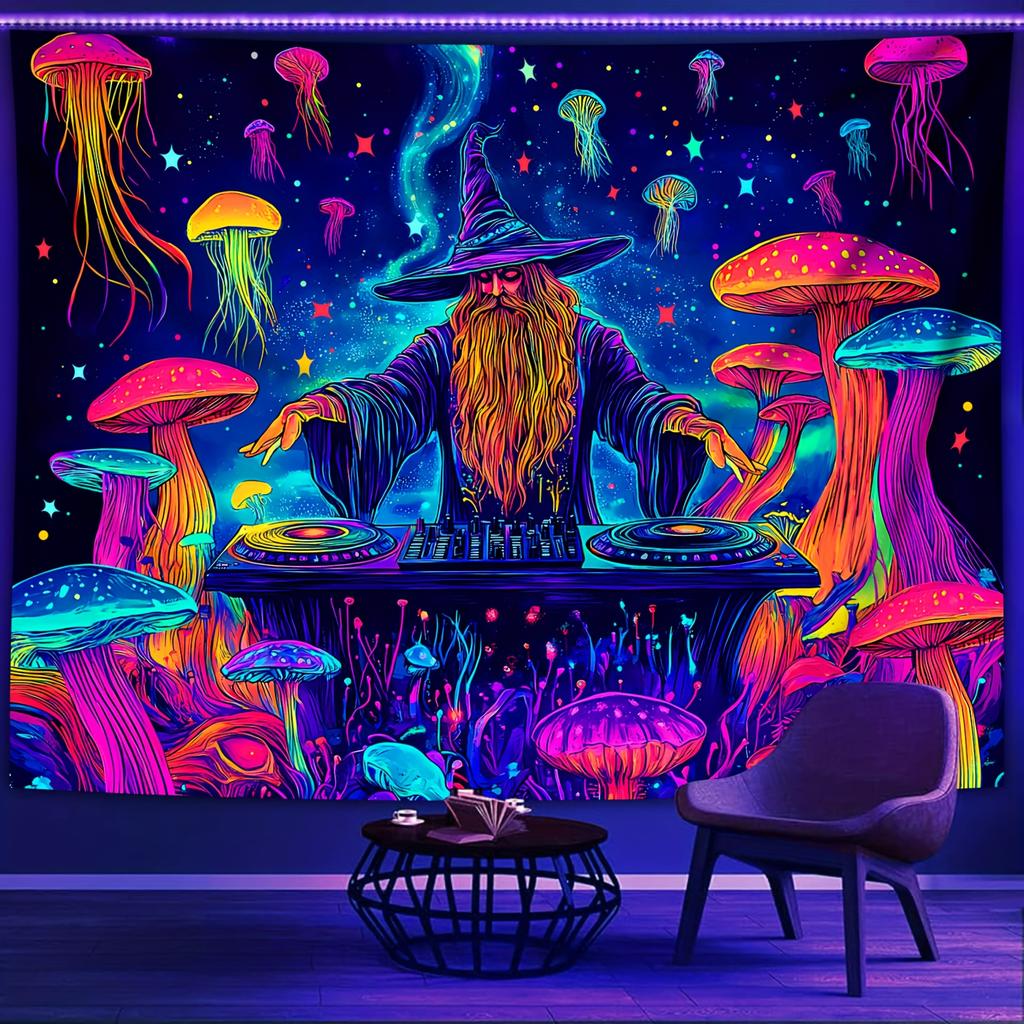 Magical DJ Wizard Tapestry - Perfect for Home Décor, Adding a Touch of Fantasy and Vibrant Color To Your Living Space