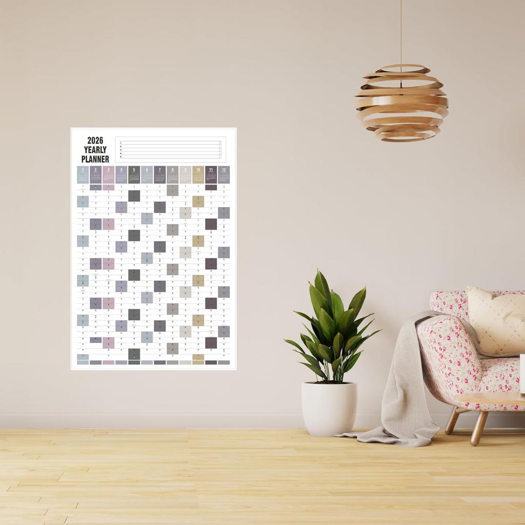 Yearly Wall Calendar 2026,Double Side Paper Full Year Wall Calendar One Page, 365 Day Calendar at One Glance, 23"X 33", Paper Folded,