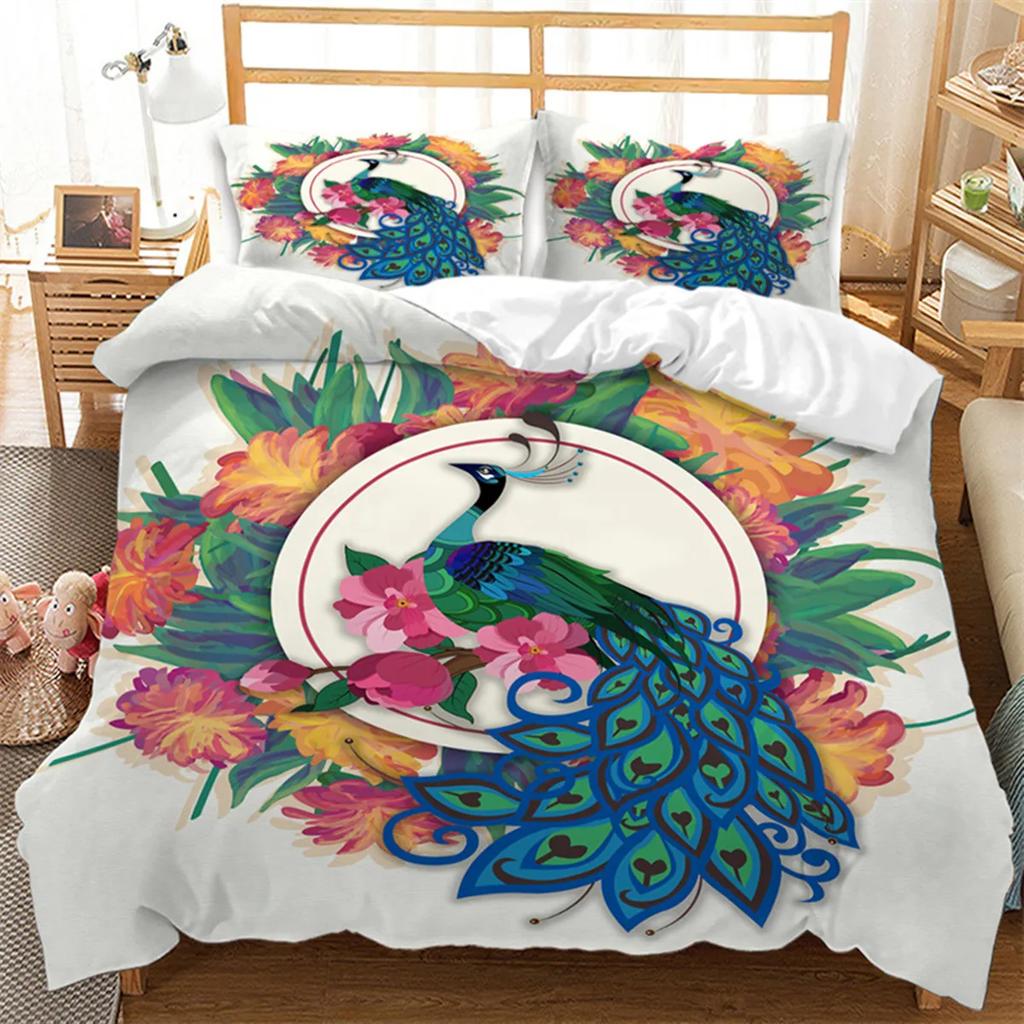 Comforter White Gold Peacock Luxurious Floral Chinese Style Peacock Feather Polyester For Bedroom Decoration Women