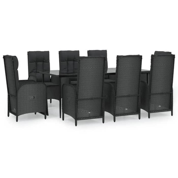 VidaXL 9-piece Garden Dining Set and Cushions Black Wicker, Dining Set, Dining Set 3185176