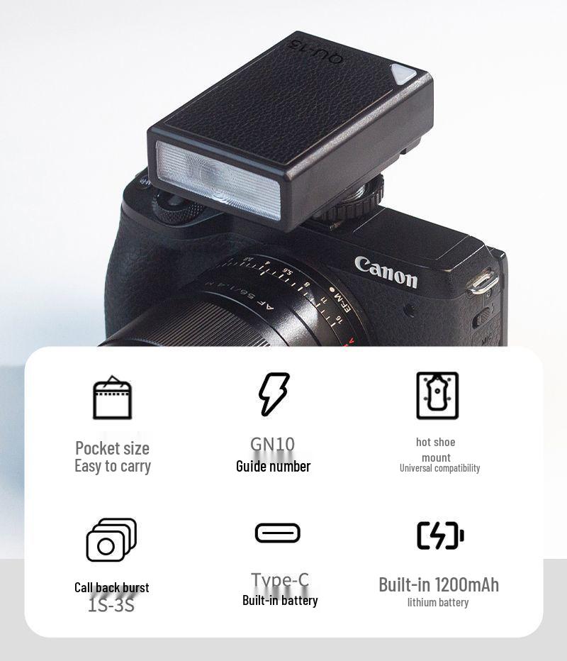 Tragbarer Mini-Aufsteckblitz für Sony, Canon und Fujifilm Spiegellose und DSLR-Kameras