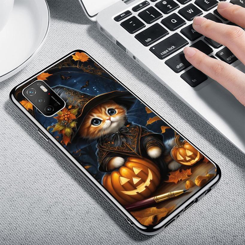 Schwarzes Kätzchen Halloween Kürbis Handyhülle Für Xiaomi Poco F7 Ultra X7 X6 Pro X5 Redmi 15 15C 13 13C 12 12C 10 10A 10C 9 9A 9C 9T