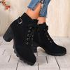 Women's Casual Block Heel Ankle Boots Lace Up Side Zipper Platform Short Boots Woman 2025 Autumn Comfort Chunky Heel Botas Mujer