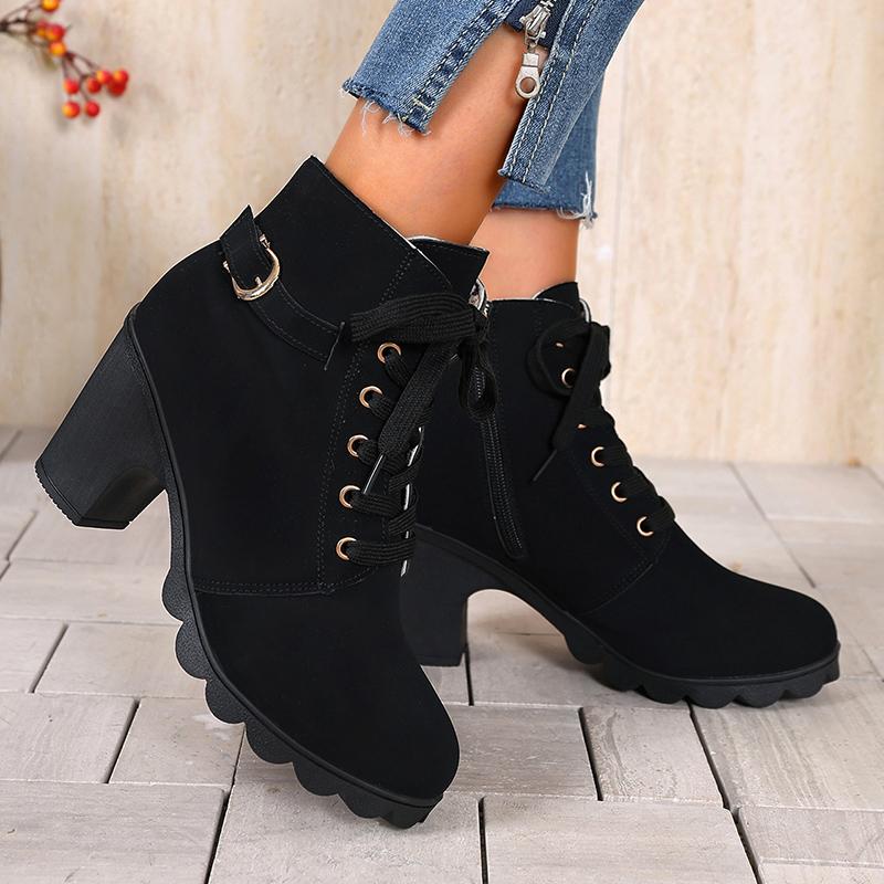 Women's Casual Block Heel Ankle Boots Lace Up Side Zipper Platform Short Boots Woman 2025 Autumn Comfort Chunky Heel Botas Mujer