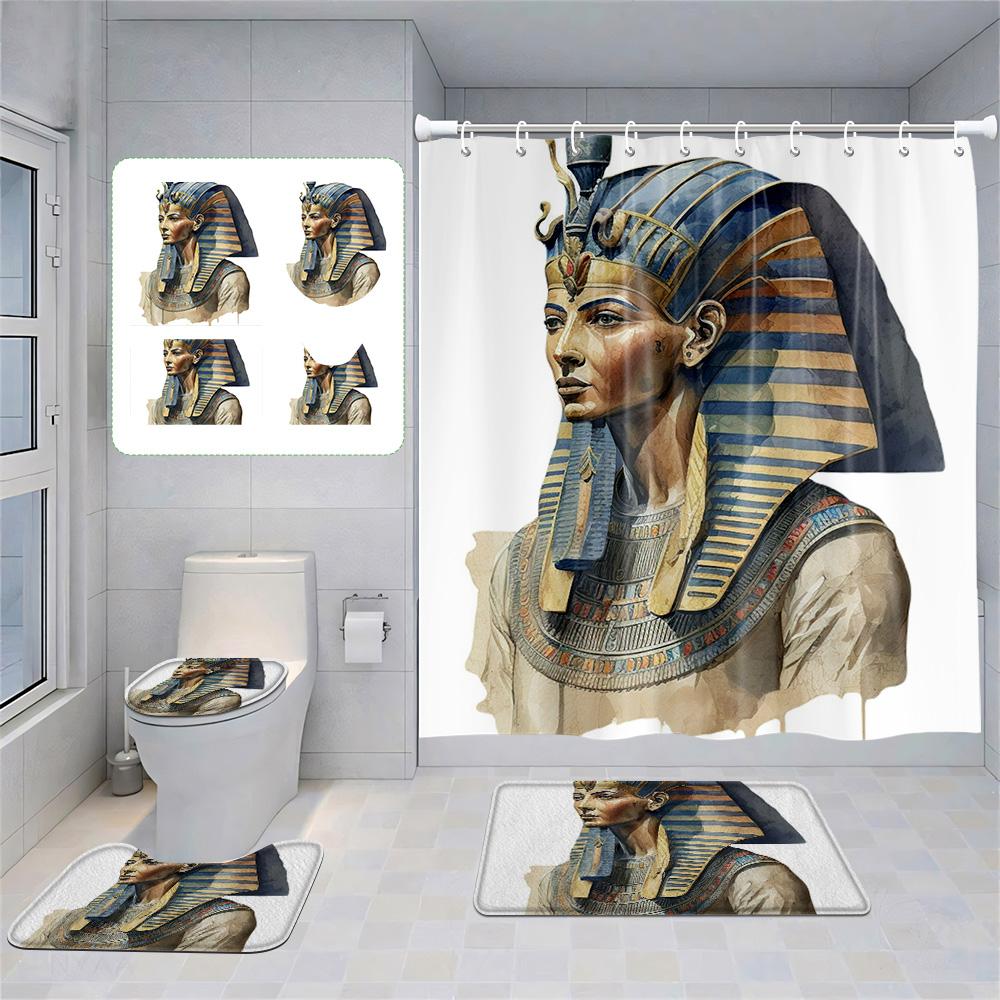 

Home Shower Curtains Bathroom Decora Waterproof Fabric Non-Slip Bath Mat Water Absorption Curtain Modern Nordic Egypt Pharaoh W60H190(CM)-1 Pcs