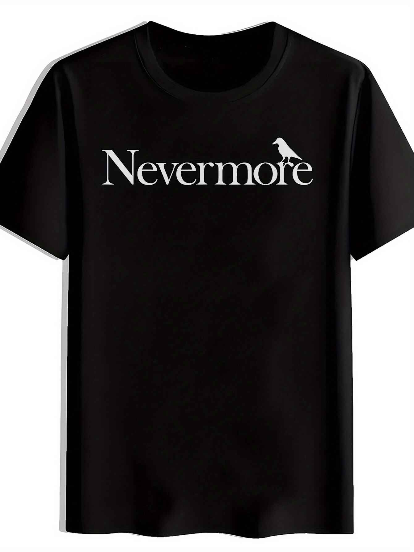 Casual Crew Neck T-shirt with  Nevermore  Graphic Print - Short Sleeve S
