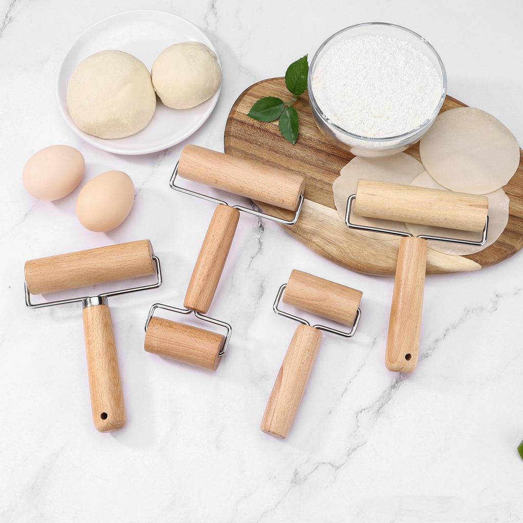 Beech Wood Double-Headed Rolling Pin with Solid Wooden Handle for Dumpling Skins and Baking