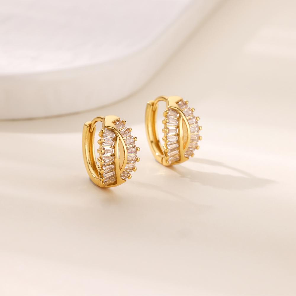 Simple and Fashionable Zircon-inlaid Ear Buckle Earrings Women's Light Luxury Temperament Versatile Earrings New