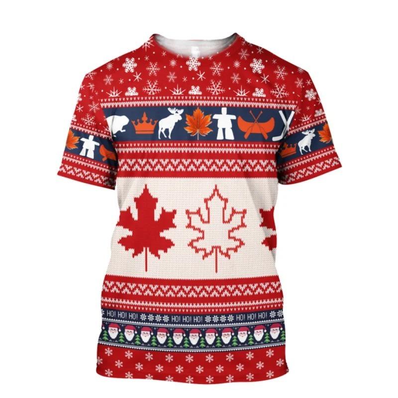 Funny Santa Face 3D Print Men T-Shirt, Christmas Snowflake Berry Holiday Gathering, Realistic Graphic Short Sleeve Tee