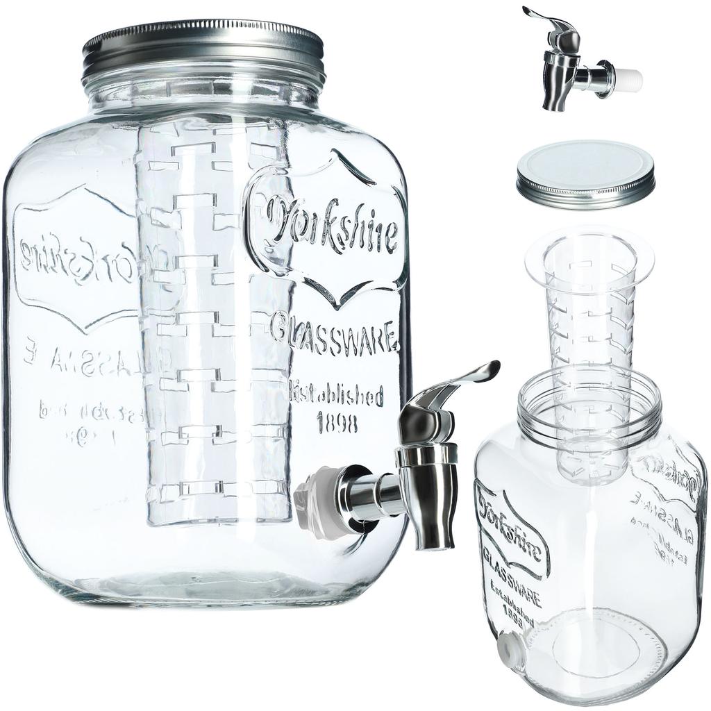 KADAX Sklenice s kohoutkem 4L skleněná na vodu, limonádu, džusy, sklenice s vložkou