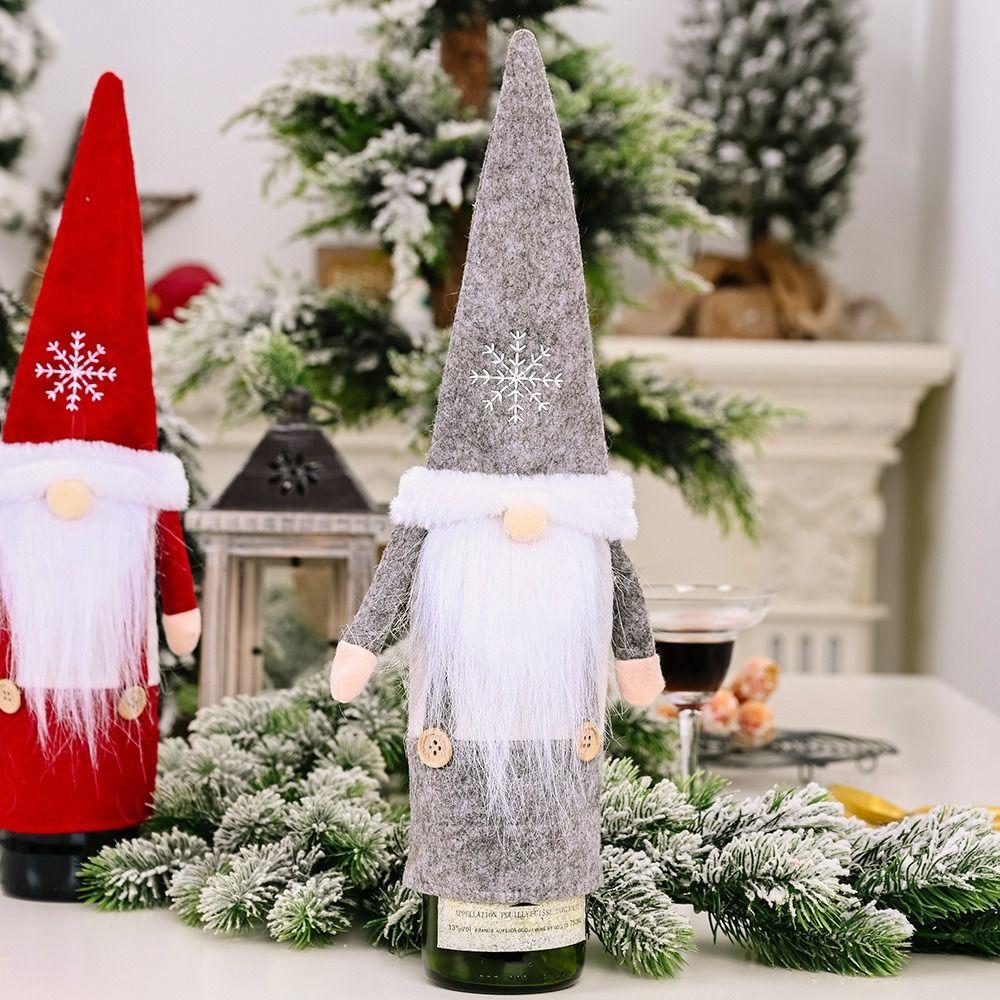 2Pcs Kawaii Christmas Wine Bottle Cover Mini Christmas Gnome Wine Cap  Bedroom