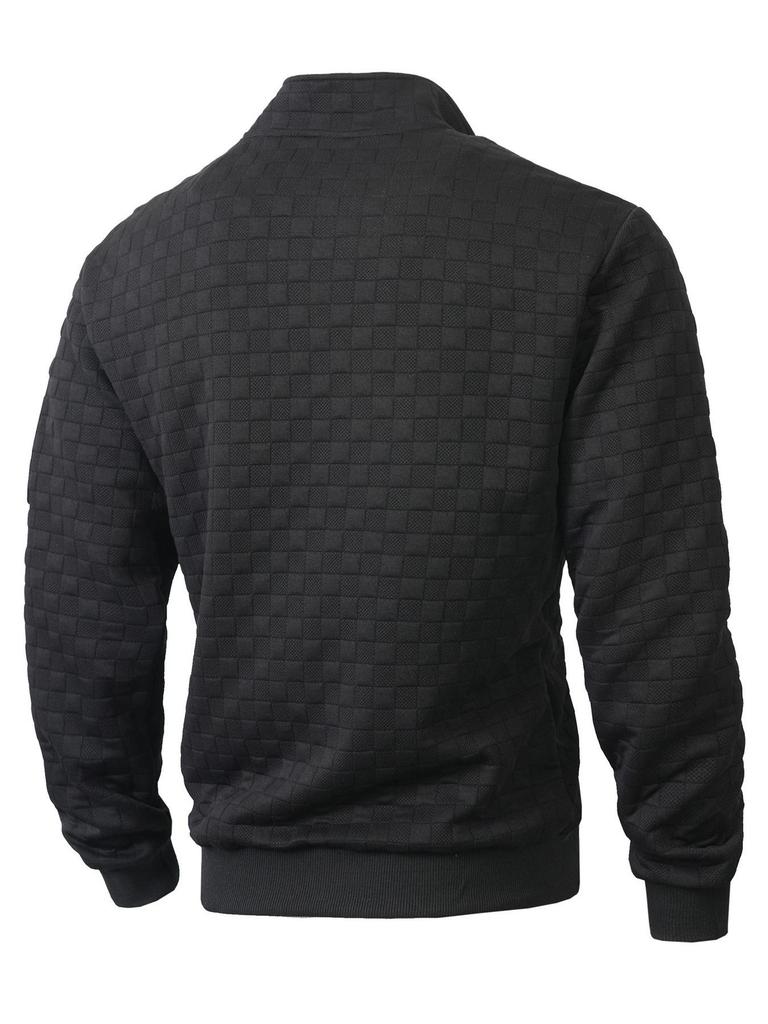 Men's Tactical Fleece Stand Collar Plaid Zipper Hoodie Jacket