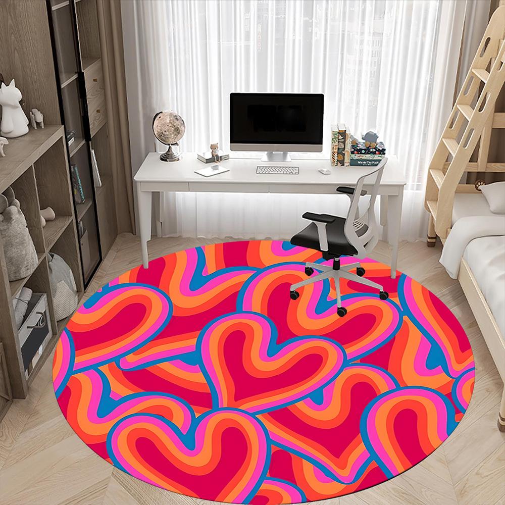 1pc Love Psychedelic Waves Office Round Area Rug, Indoor Mat Suitable For Office, Under Office Chairs Bedroom Living Room Home Decor, Room Deco