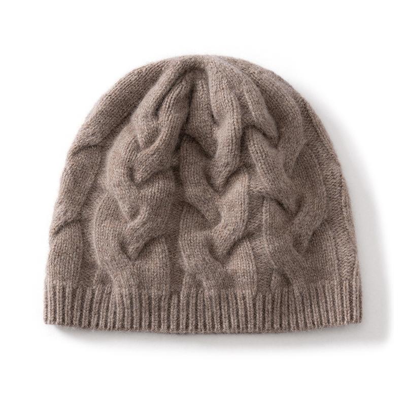 100%Wool Twisted Knitted Triple Knit Hat Winter Thickened Fried Dough Twists Pullover Hat Women Fashion Twisted Warm Hat Men