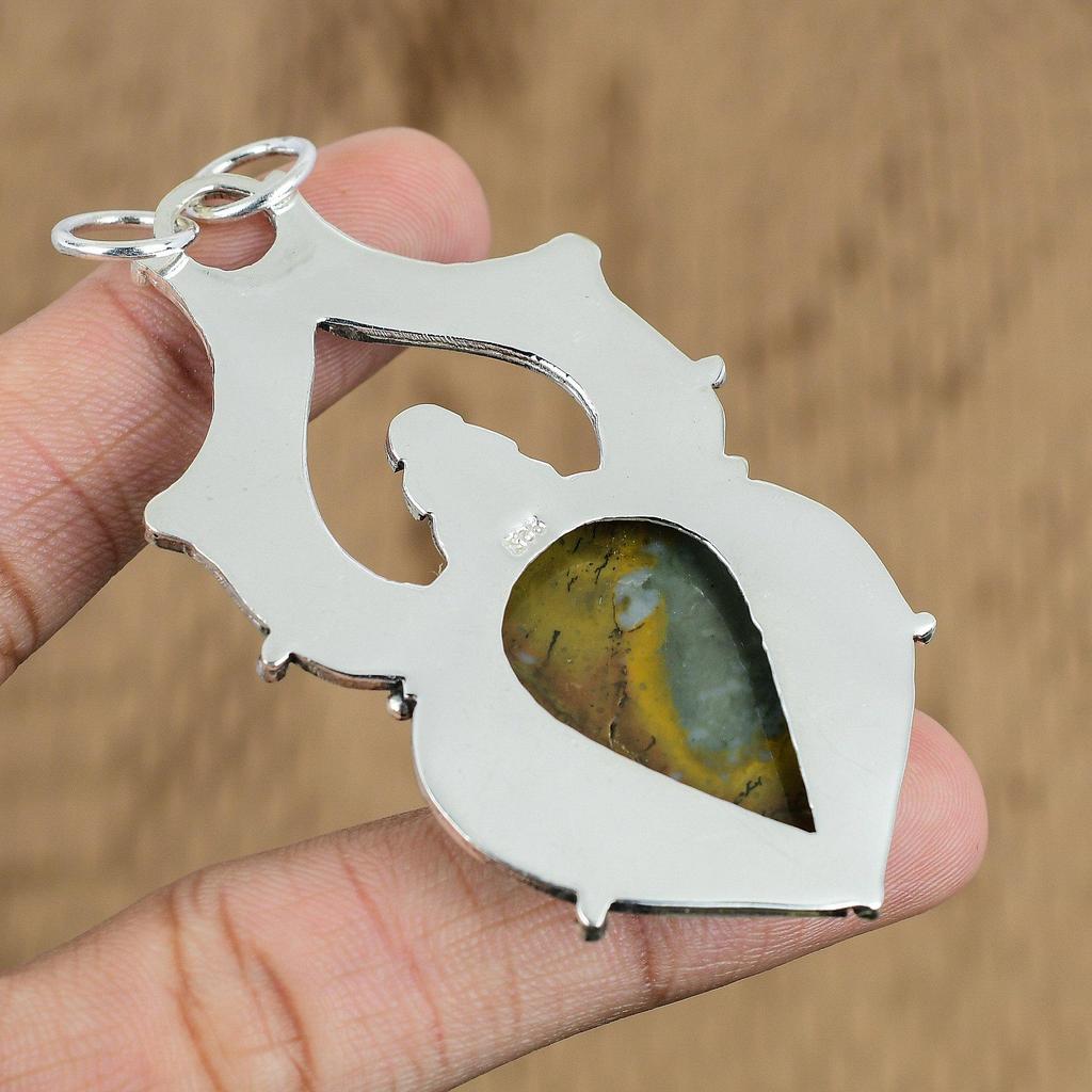 Easter Deal Pear Natural Polychrome Jasper Boho Pendant Jewelry Sterling Silver