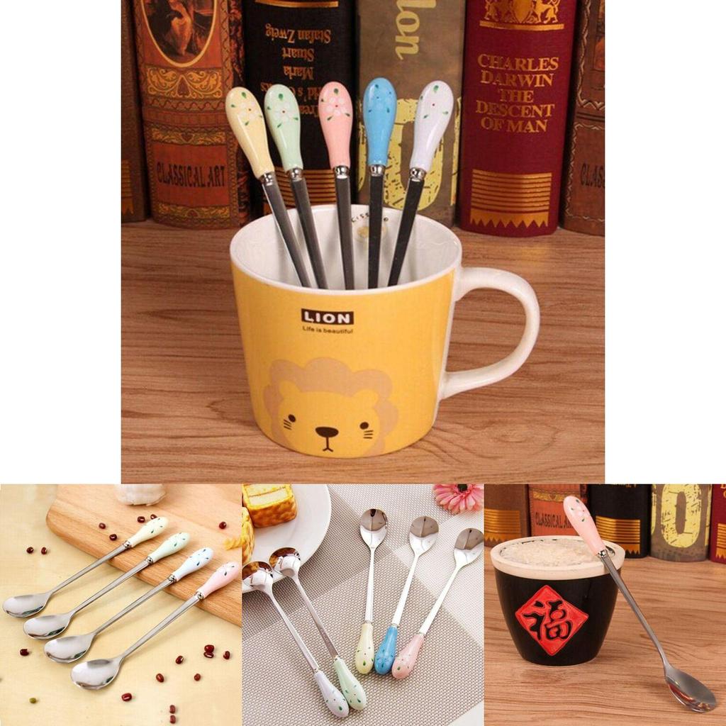 Stylish Floral Ceramic Handle Stirring Spoon With Durable Stainless Steel For Beverages