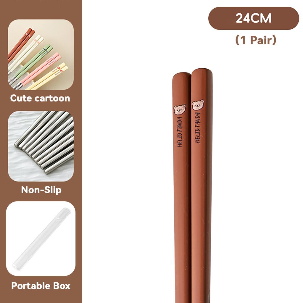  Portable Cute 316 Stainless Steel Non Slip Chinese Chopsticks With Box Reusable Sushi Stick Dishwasher Safe Tableware