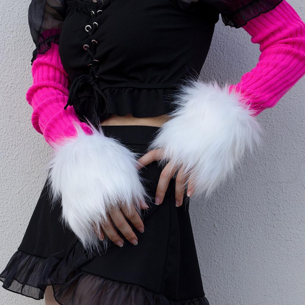 Damen Einfarbig Kunstpelz Handgelenkstulpen Winter Pelzig Bänder Armstulpe Handgelenk Slap On Stulpen Armstulpe Plüsch Verdicken