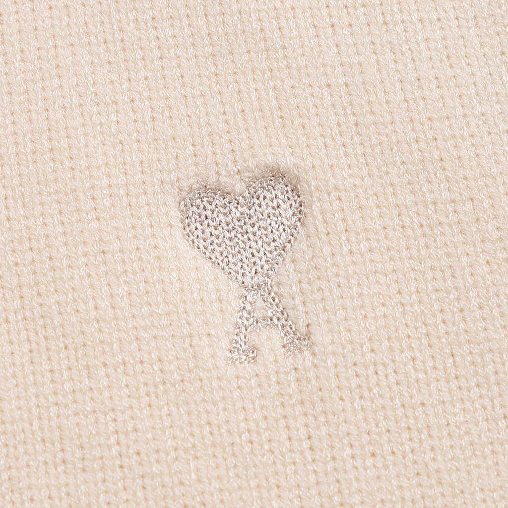 AMI 2025 Classic Couple's High Neck Same Color Flat Embroidered Small Heart Woolen Sweater