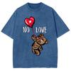Bear Heart Print Women's T-Shirt Washed Denim Loose Plus Size Short Sleeve New Casual Trend Funny Top