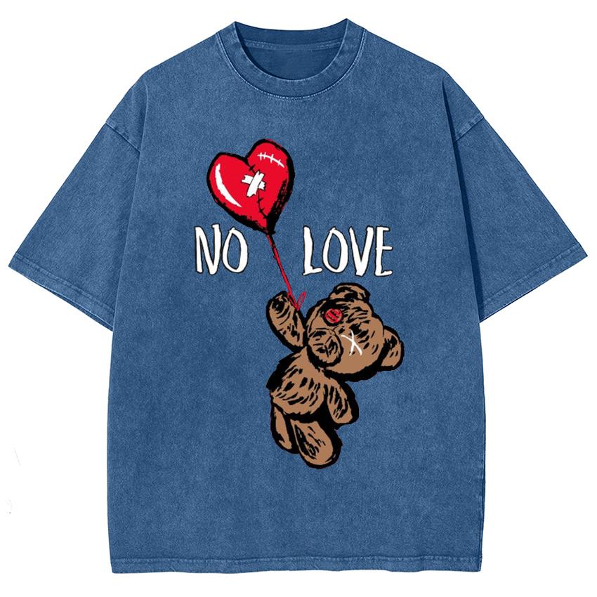 Bear Heart Print Women's T-Shirt Washed Denim Loose Plus Size Short Sleeve New Casual Trend Funny Top