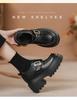 Women's Black Velcro Slip-on Height-Increasing Oxford Loafers, Thick Sole, Autumn 2025.