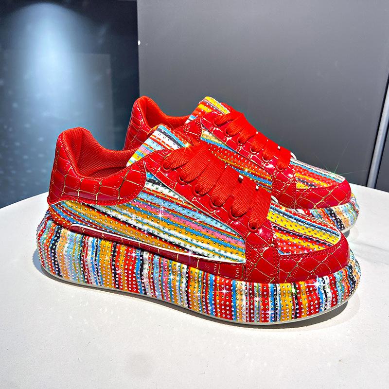 Colorful Starry Sky Rhinestone Sports Shoes for Women Thick Sole Mesh Comfortable Breathable Sports Shoes