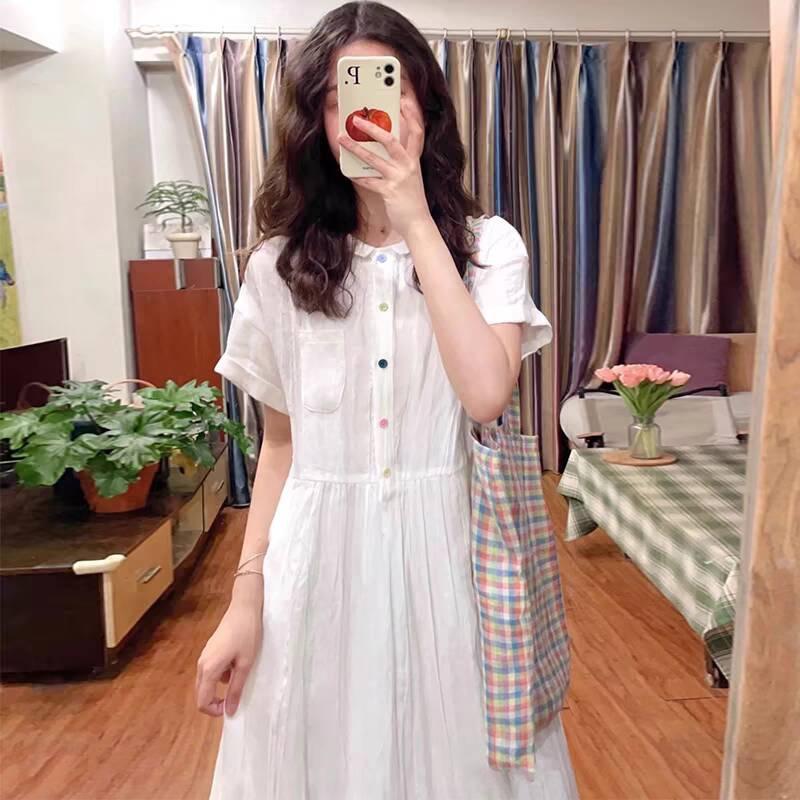 

Дизайн высокого класса, ленивый стиль, платье с маленьким лацканом и короткими рукавами, женское, лето 2025, новое, свободное и стройнящее длинное платье M