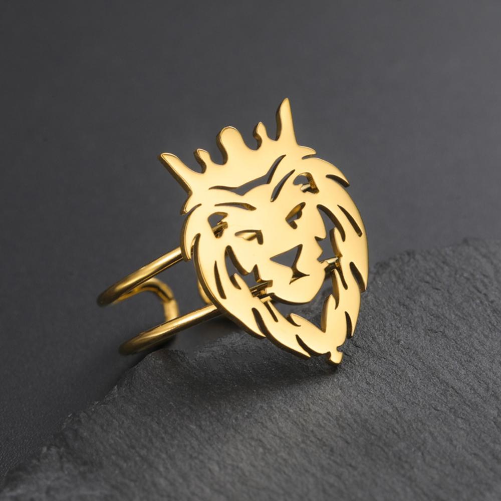 My Shape Lion Head Rings Stainless Steel Animal Lion King Open Adjustable Finger Ring Fashion Punk Jewelry Party Gifts Boys Men