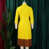 Fashion Full Sleeve Notched Neck Solid High Waist Belt Dress Women Autumn OffiAe Lady Pleated Long Africa Midi Dresses