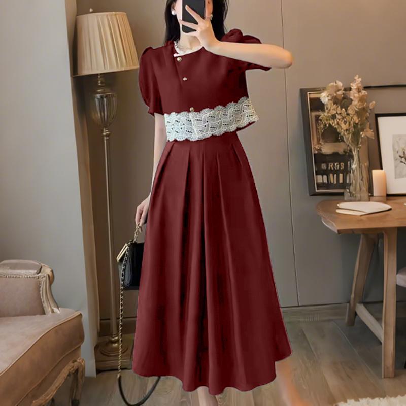 ZANZEA Women Short Sleeve Lace Splice Blouse and Long Skirts Summer Two Piece Suit Sets